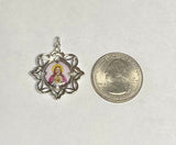 Sterling Silver Enameled Saint Joseph "San Jose" & Sacred Heart Filigree Scapular Medal