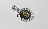 Sterling Silver and 14 Karat Yellow Gold Saint Barbara Filigree Scalloped Medal with Genuine Ruby