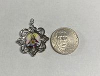 Sterling Silver Enameled Saint Jude Thaddeus "San Judas Tadeo" & Sacred Heart Filigree Scapular Medal