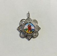 Sterling Silver Enameled Saint Jude Thaddeus "San Judas Tadeo" & Sacred Heart Filigree Scapular Medal