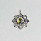 Sterling Silver Enameled Our Lady of Mt. Carmel "Virgen del Carmen" & Sacred Heart Filigree Scapular Medal