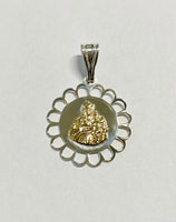 Sterling Silver & 14K Yellow Gold Our Lady of Mt Carmel "Virgen del Carmen" Scalloped Medal