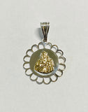 Sterling Silver & 14K Yellow Gold Our Lady of Mt Carmel "Virgen del Carmen" Scalloped Medal