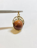 Vintage 1960's 18K Yellow Gold Brown Goldstone Venturina 16mm Bead Spinner Pendant