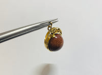 Vintage 1960's 18K Yellow Gold Brown Goldstone Venturina 16mm Bead Spinner Pendant