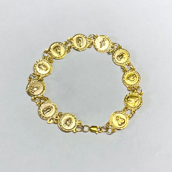 14 Karat Yellow Gold Traditional Catholic Saints Medal Bracelet (7.25" or 8")