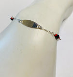 Sterling Silver and Genuine Azabache Jet Black with Coral Cable Link ID 6" Bracelet