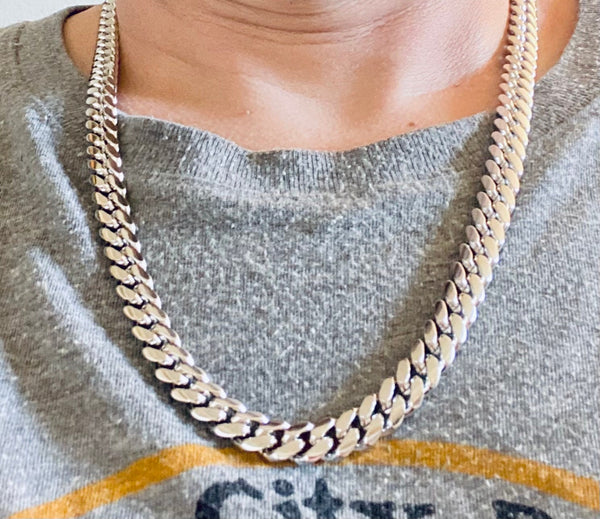 Rhodium Plated Sterling Silver 8.5mm Miami Cuban Link 24" Chain