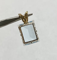 Sterling Silver & 14K Gold Genuine 14mm x 10mm Blue Topaz Pendant