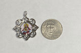 Sterling Silver Enameled Our Lady of Mt. Carmel "Virgen del Carmen" & Sacred Heart Filigree Scapular Medal