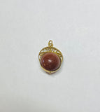 Vintage 1960's 18K Yellow Gold Brown Goldstone Venturina 16mm Bead Spinner Pendant