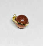 Vintage 1960's 18K Yellow Gold Brown Goldstone Venturina 16mm Bead Spinner Pendant