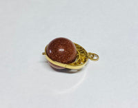 Vintage 1960's 18K Yellow Gold Brown Goldstone Venturina 16mm Bead Spinner Pendant