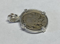 American Coin Jewelry with Vintage Buffalo Nickel in Handmade Sterling Silver Pendant Setting (please inquire about available years)