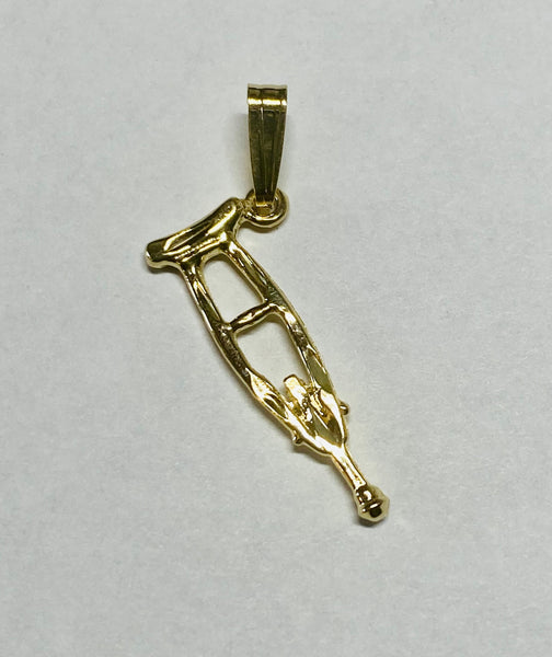 14K Yellow Gold Saint Lazarus Crutch "Muleta de San Lazaro" Amulet Charm Pendant