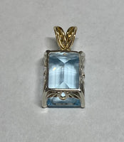 Sterling Silver & 14K Gold Genuine 14mm x 10mm Blue Topaz Pendant