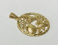 10K Yellow Gold Seahorse, Starfish and Shell Sea Life Pendant