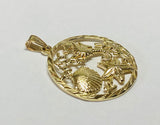 10K Yellow Gold Seahorse, Starfish and Shell Sea Life Pendant