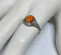 Sterling Silver Genuine Oval Cab 8mm x 6mm Pink Coral Dainty Filigree Ladies Ring