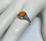 Sterling Silver Genuine Oval Cab 8mm x 6mm Pink Coral Dainty Filigree Ladies Ring