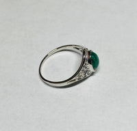 Sterling Silver Genuine Oval Cab 8mm x 6mm Malachite Dainty Filigree Ladies Ring