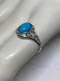 Sterling Silver Genuine Oval Cab 8mm x 6mm Turquoise Dainty Filigree Ladies Ring