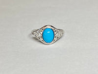 Sterling Silver Genuine Oval Cab 8mm x 6mm Turquoise Dainty Filigree Ladies Ring