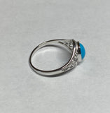 Sterling Silver Genuine Oval Cab 8mm x 6mm Turquoise Dainty Filigree Ladies Ring