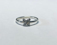 Sterling Silver and 18 Karat White Gold Genuine Diamond "X" Motif Ring