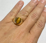 Vintage NOS 1960's 10K Yellow Gold Genuine Tiger's Eye Man's Ring