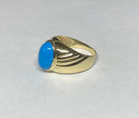 Vintage NOS 1960's 10K Yellow Gold Blue Turquoise Man's Ring