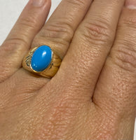 Vintage NOS 1960's 10K Yellow Gold Blue Turquoise Man's Ring