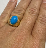 Vintage NOS 1960's 10K Yellow Gold Blue Turquoise Man's Ring