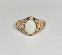 10K Rose Gold Oval 8mm x 6mm Genuine Opal Dainty Filigree Ring