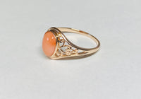 10K Rose Gold Oval 8mm x 6mm Genuine Coral Dainty Filigree Ring