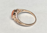 10K Rose Gold Oval 8mm x 6mm Genuine Coral Dainty Filigree Ring