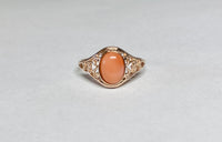 10K Rose Gold Oval 8mm x 6mm Genuine Coral Dainty Filigree Ring