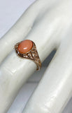 10K Rose Gold Oval 8mm x 6mm Genuine Coral Dainty Filigree Ring