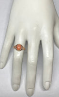 10K Rose Gold Oval 8mm x 6mm Genuine Coral Dainty Filigree Ring