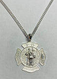 Sterling Silver Saint Florian Fire Dept. Medal Pendant with 20" Curb Link Chain