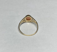 10K Yellow Gold Oval 8mm x 6mm Genuine Coral Dainty Filigree Ring