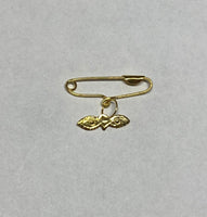 14K Yellow Gold Baby Safety Pin with Saint Lucy Eyes "Ojos de Santa Lucia" Charm