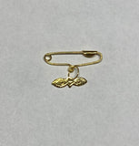 14K Yellow Gold Baby Safety Pin with Saint Lucy Eyes "Ojos de Santa Lucia" Charm