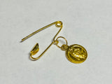 14K Yellow Gold Baby Safety Pin with Angel de la Guardia "Guardian Angel" Medal