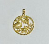 10K Yellow Gold Seahorse, Starfish and Shell Sea Life Pendant