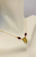 10 Karat Yellow Gold Genuine Azabache Jet and Coral Angel Cherub Medal 17" Necklace