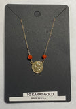 10 Karat Yellow Gold Genuine Red Coral Angel Cherub Medal 17" Necklace