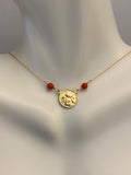 10 Karat Yellow Gold Genuine Red Coral Angel Cherub Medal 17" Necklace