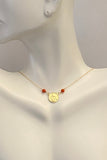 10 Karat Yellow Gold Genuine Red Coral Angel Cherub Medal 17" Necklace