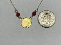 10 Karat Yellow Gold Genuine Red Coral Angel Cherub Medal 17" Necklace